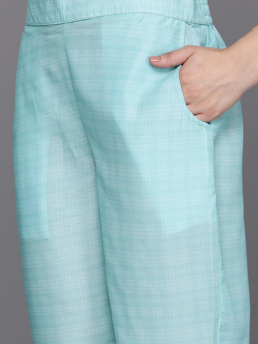 Sea Green Printed Silk Blend Kaftan Kaftan With Trousers