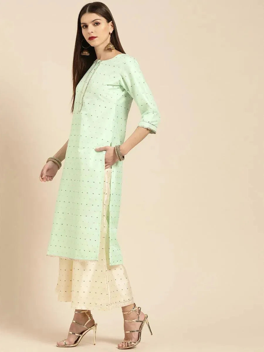 Sea Green Self Design Chanderi Suit Set - Libas