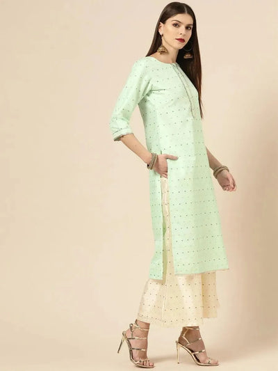 Sea Green Self Design Chanderi Suit Set - Libas