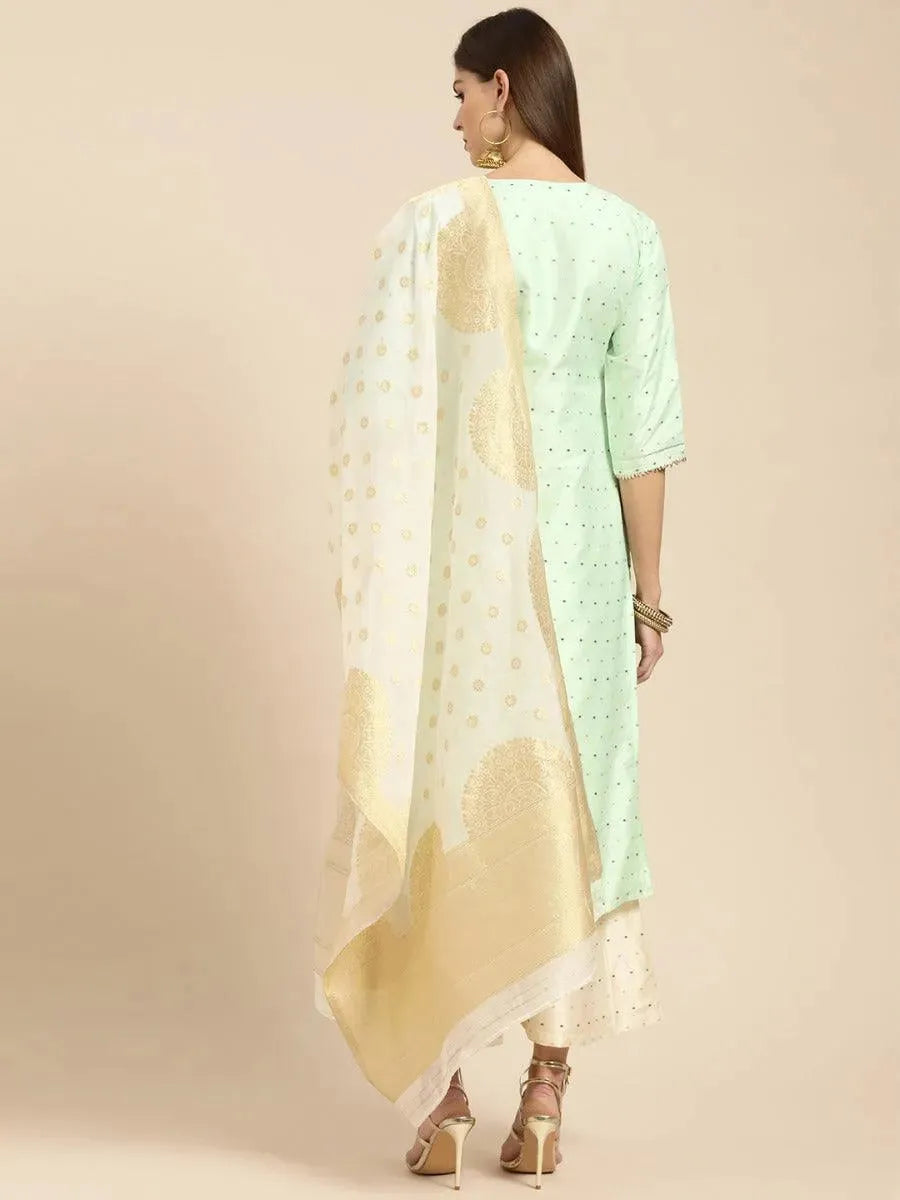 Sea Green Self Design Chanderi Suit Set - Libas