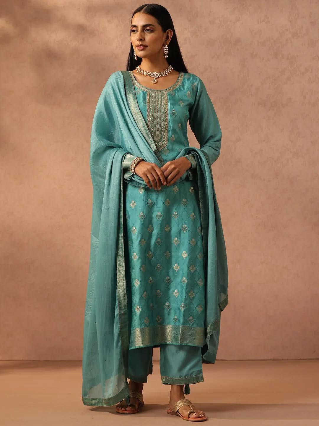 libas Green Self Design Silk Blend Pakistani Suit-picture-63