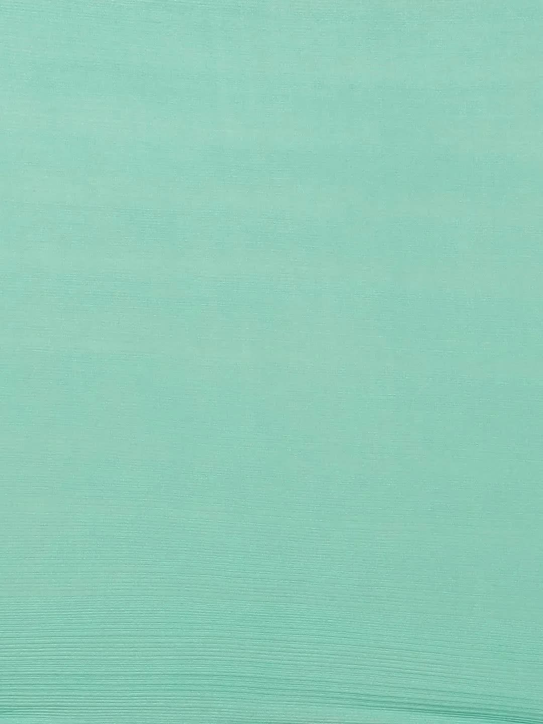Sea Green Solid Polyester Saree - Libas 
