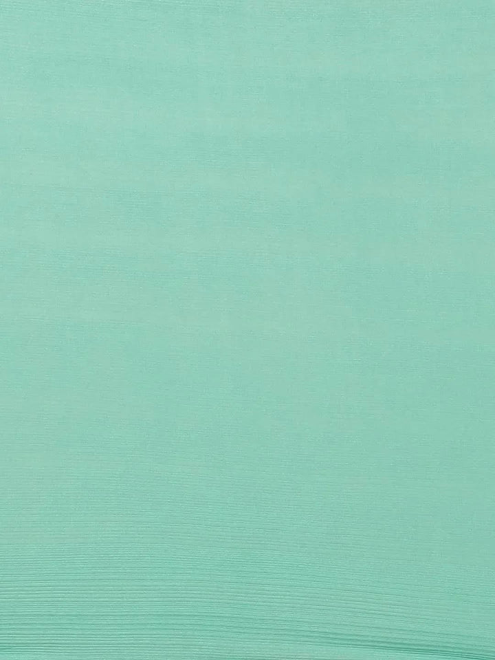 Sea Green Solid Polyester Saree - Libas
