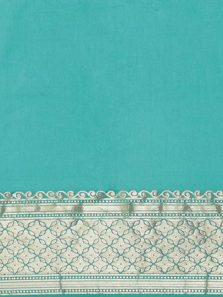 Sea Green Solid Silk Blend Saree - Libas