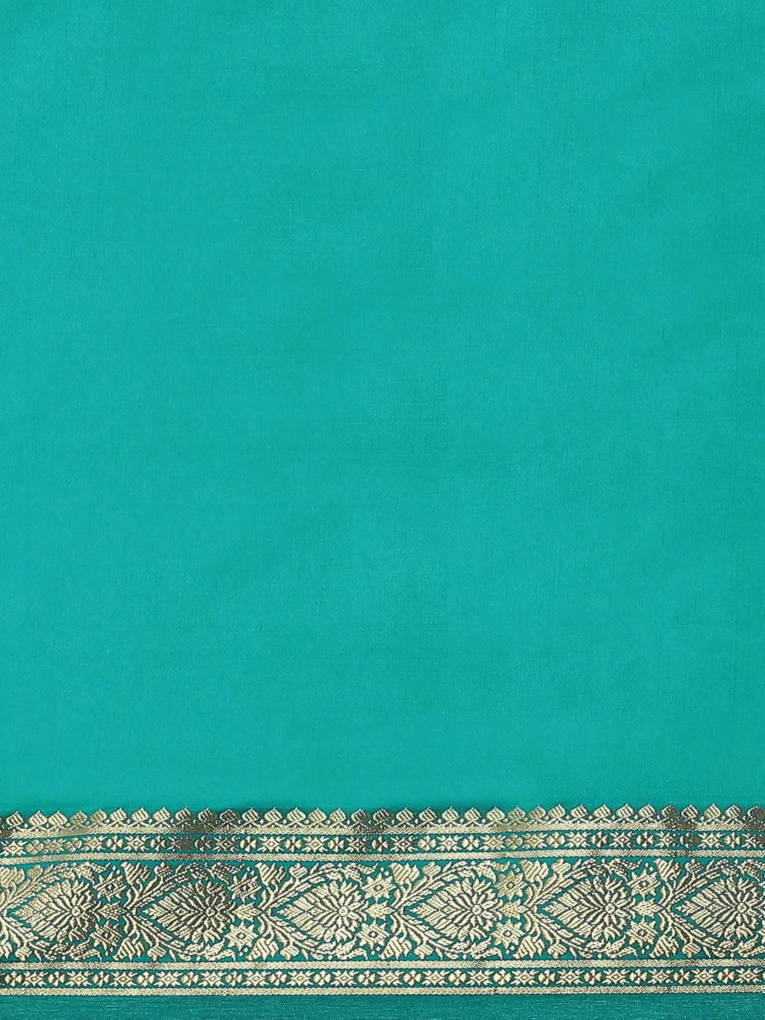 Sea Green Solid Silk Blend Saree - Libas 