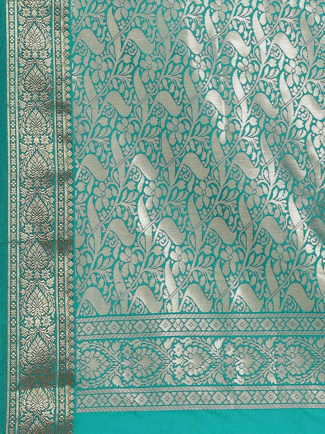 Sea Green Solid Silk Blend Saree - Libas 