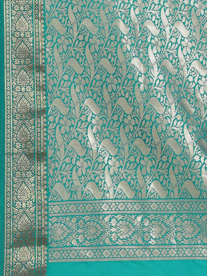 Sea Green Solid Silk Blend Saree - Libas