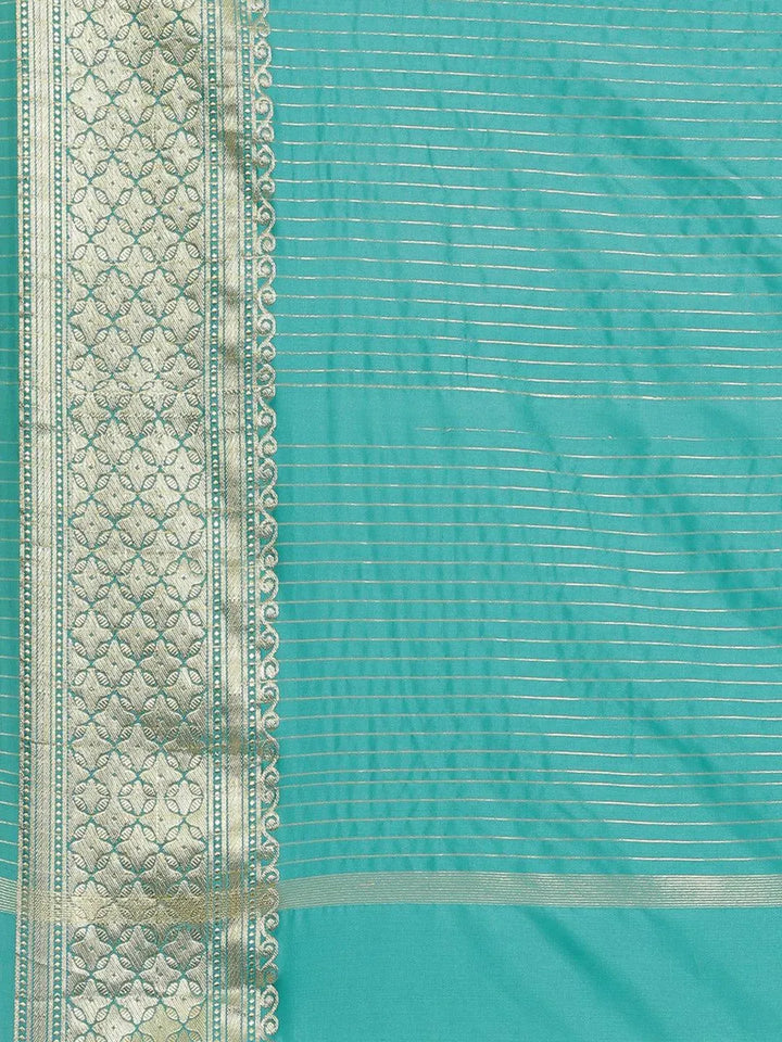 Sea Green Solid Silk Blend Saree - Libas