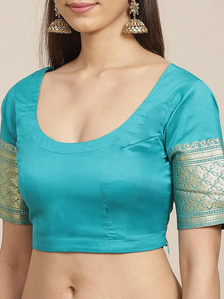 Sea Green Solid Silk Blend Saree - Libas