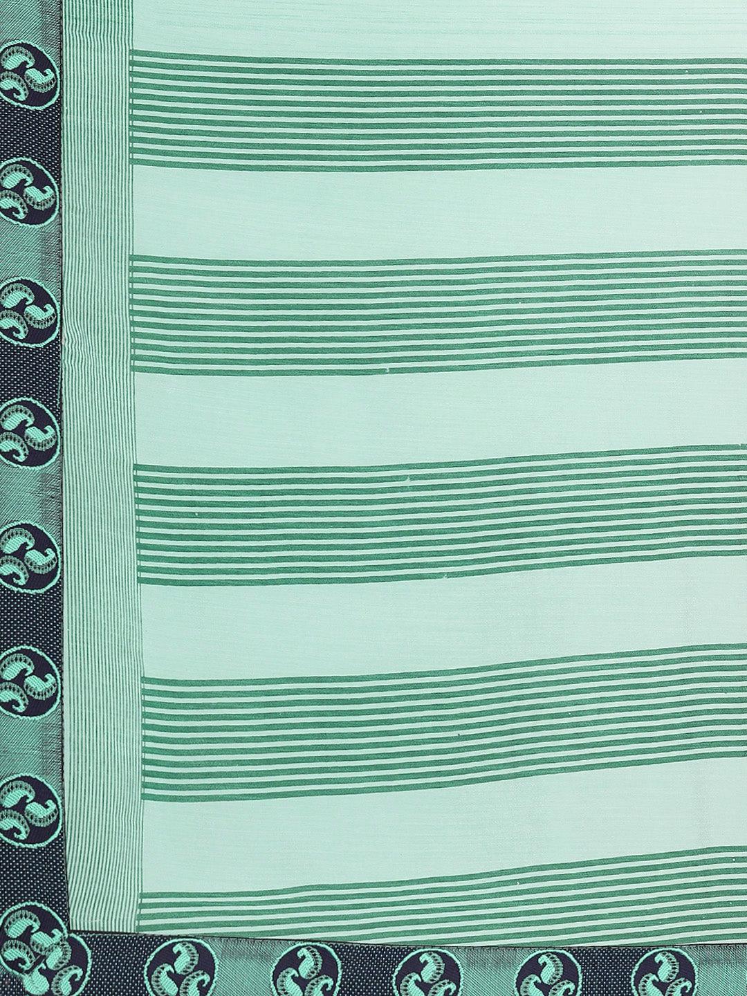 Sea Green Striped Chiffon Saree - Libas