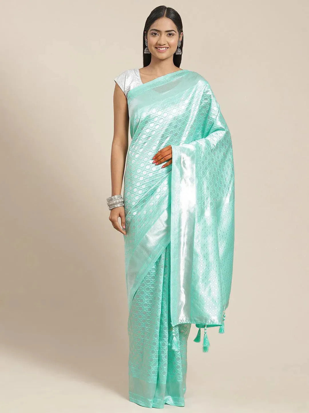 Sea Green Woven Design Art Silk Saree - Libas