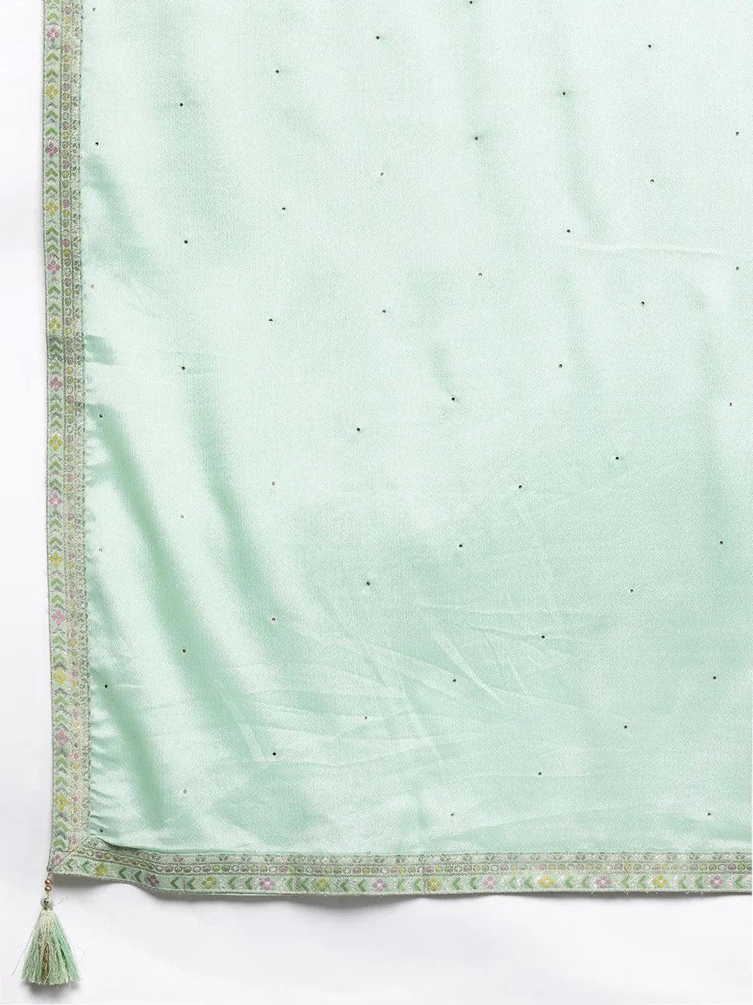 Sea Green Woven Design Silk Blend Straight Kurta With Trousers & Dupatta - Libas 