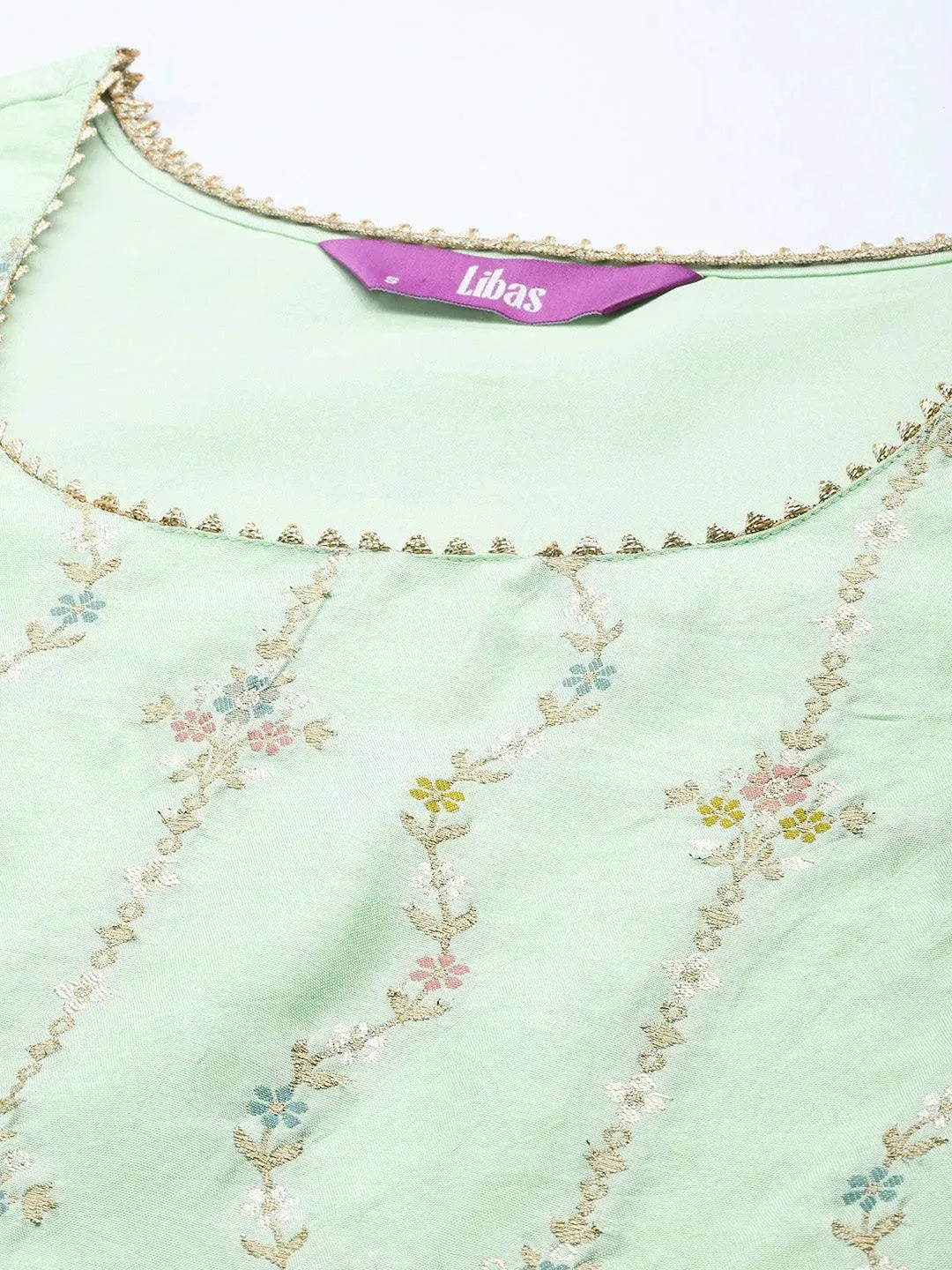 Sea Green Woven Design Silk Suit Set - Libas 