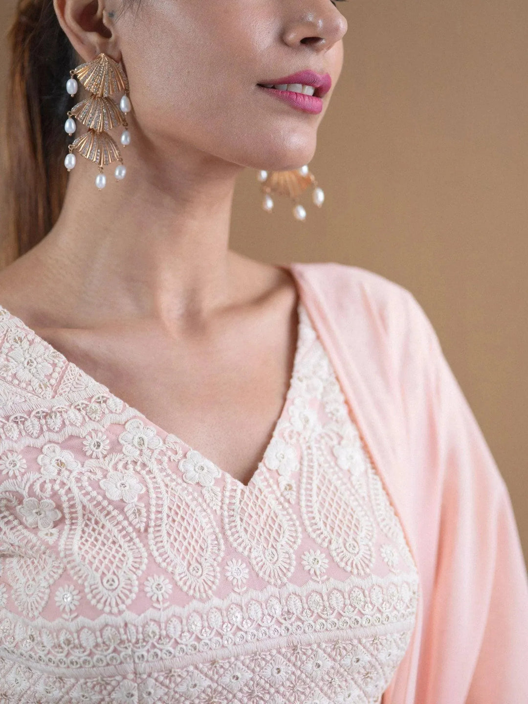 SIARA Pink Schiffli Georgette Lehenga Set - Libas 