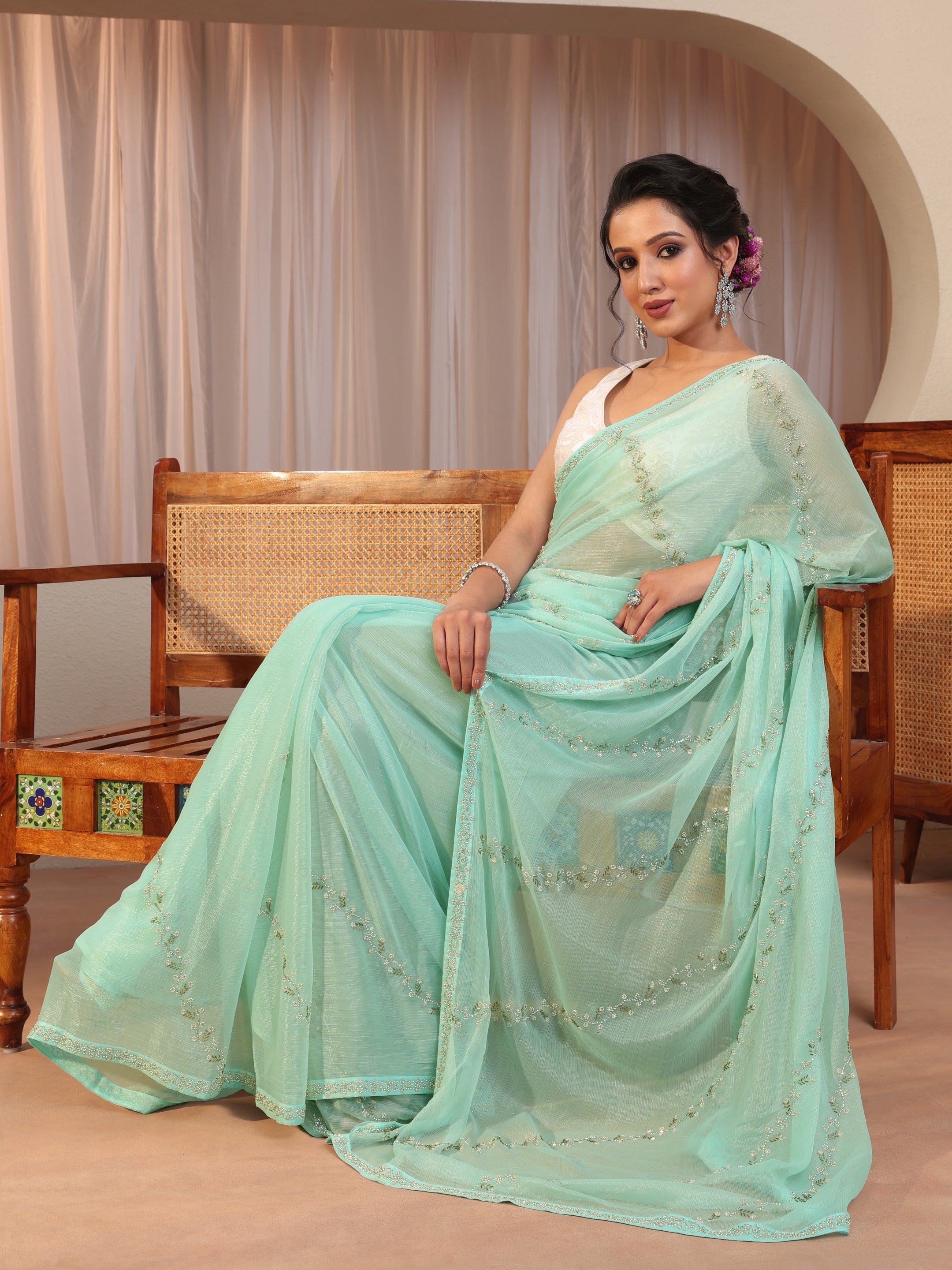 libas Sky Blue Embellished Chiffon Saree-picture-30