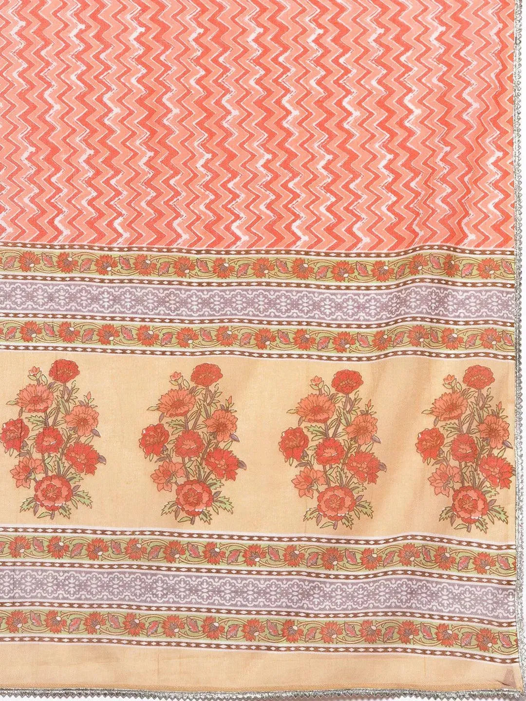 Tan Printed Cotton Anarkali Sharara Suit Set - Libas 