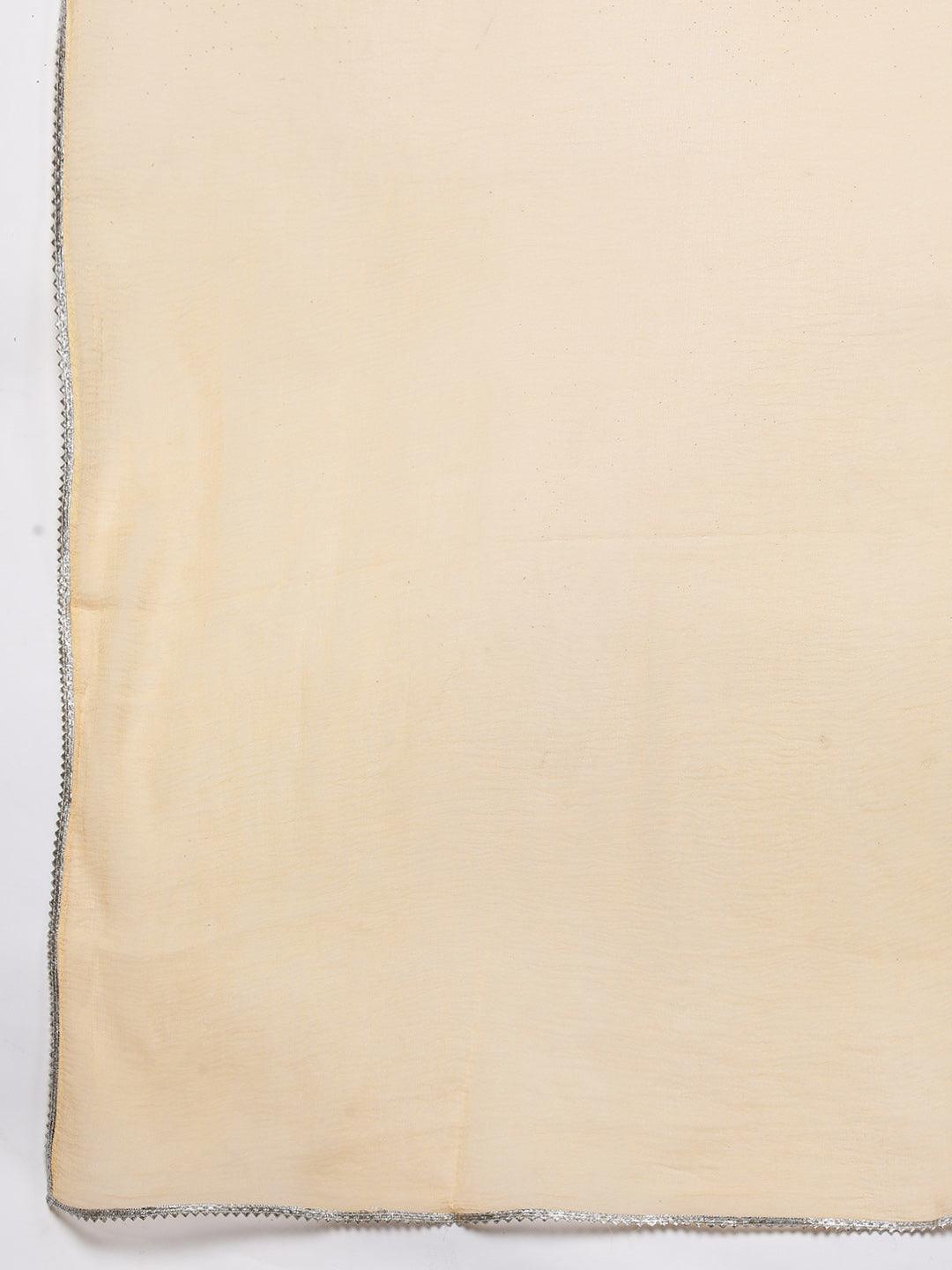 Tan Printed Silk Blend Straight Kurta With Trousers & Dupatta - Libas