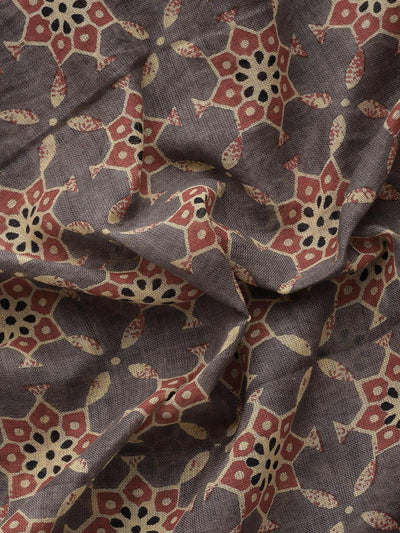 Taupe Printed Cotton Saree - Libas