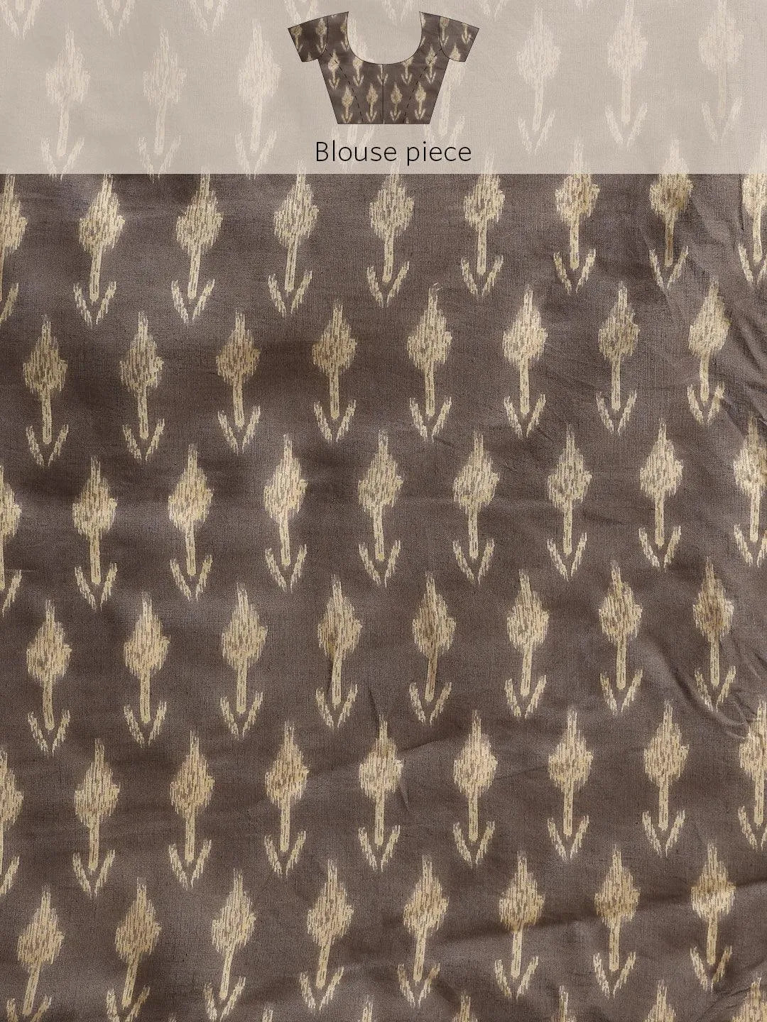 Taupe Printed Cotton Saree - Libas 