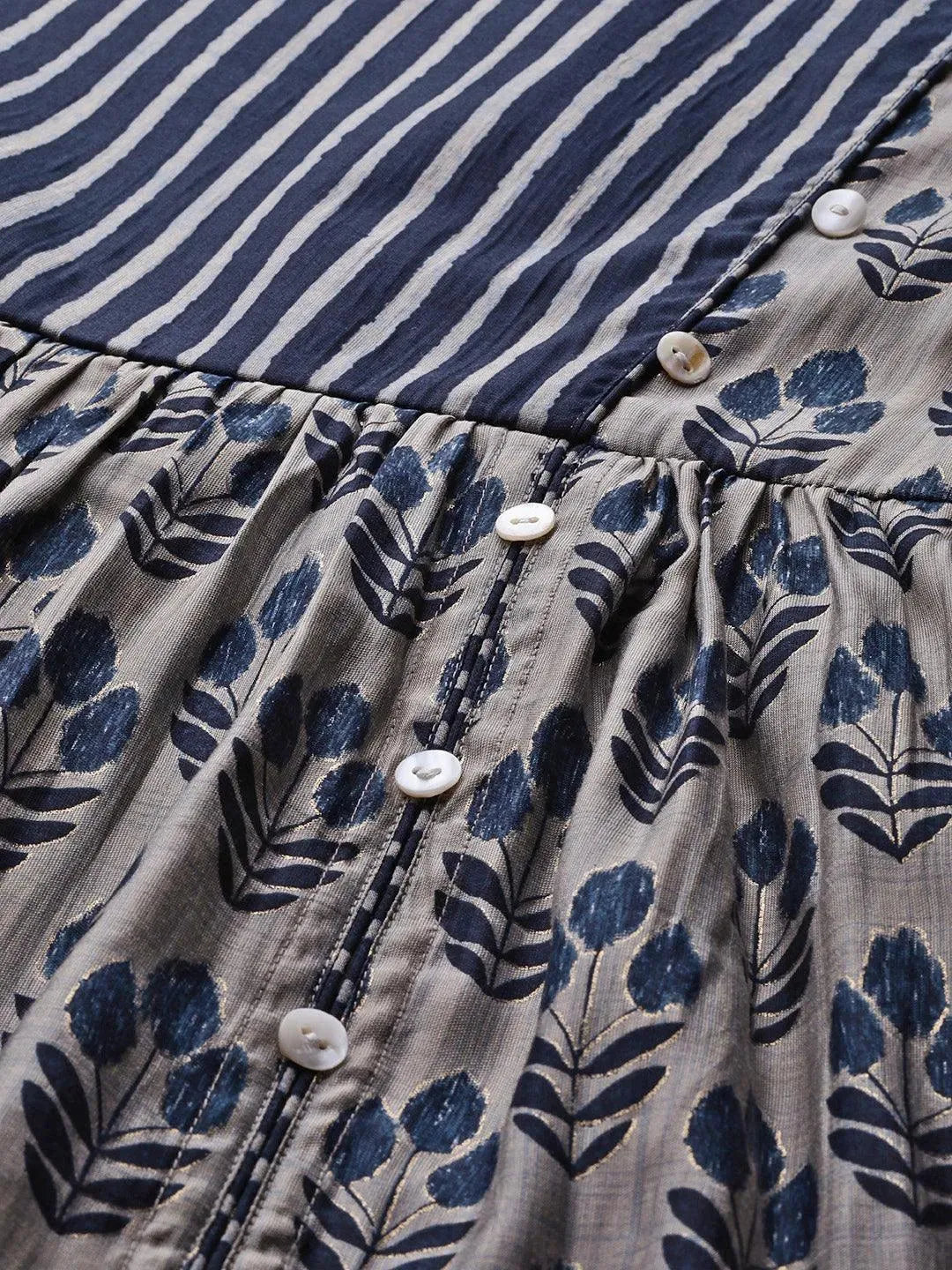 Taupe Printed Silk Dress - Libas 