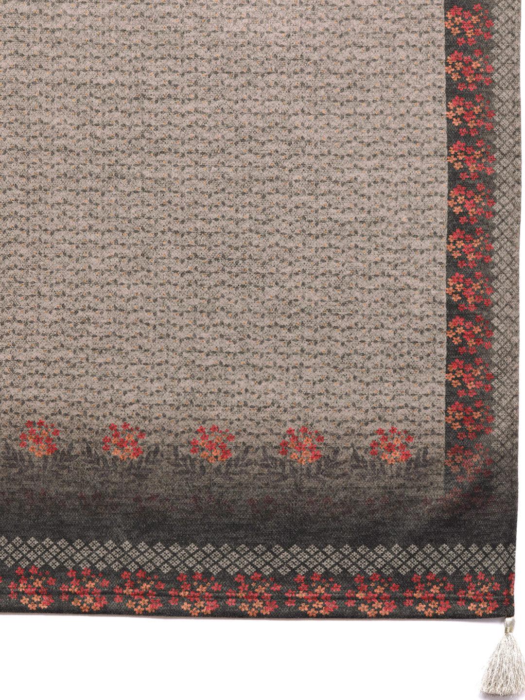 Taupe Printed Wool Straight Suit Set - Libas