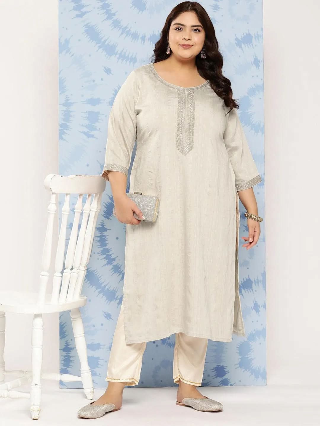 Taupe Woven Design Rayon Straight Kurta - Libas 