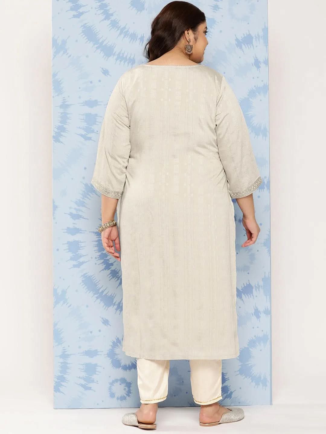 Taupe Woven Design Rayon Straight Kurta - Libas 