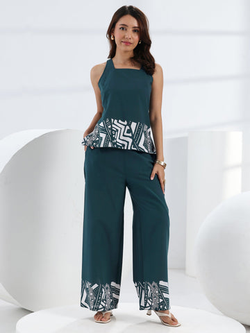 Teal Abstract Printed Cotton Co-Ord Set