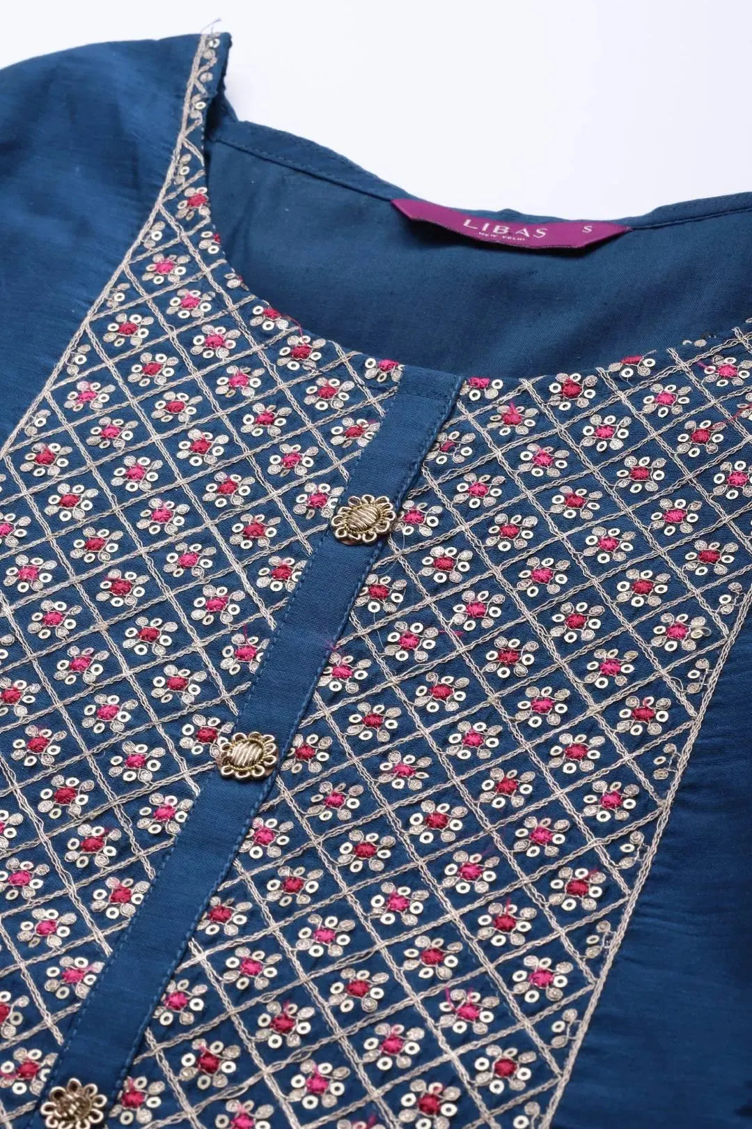 Teal Embroidered Chanderi Silk Suit Set - Libas 