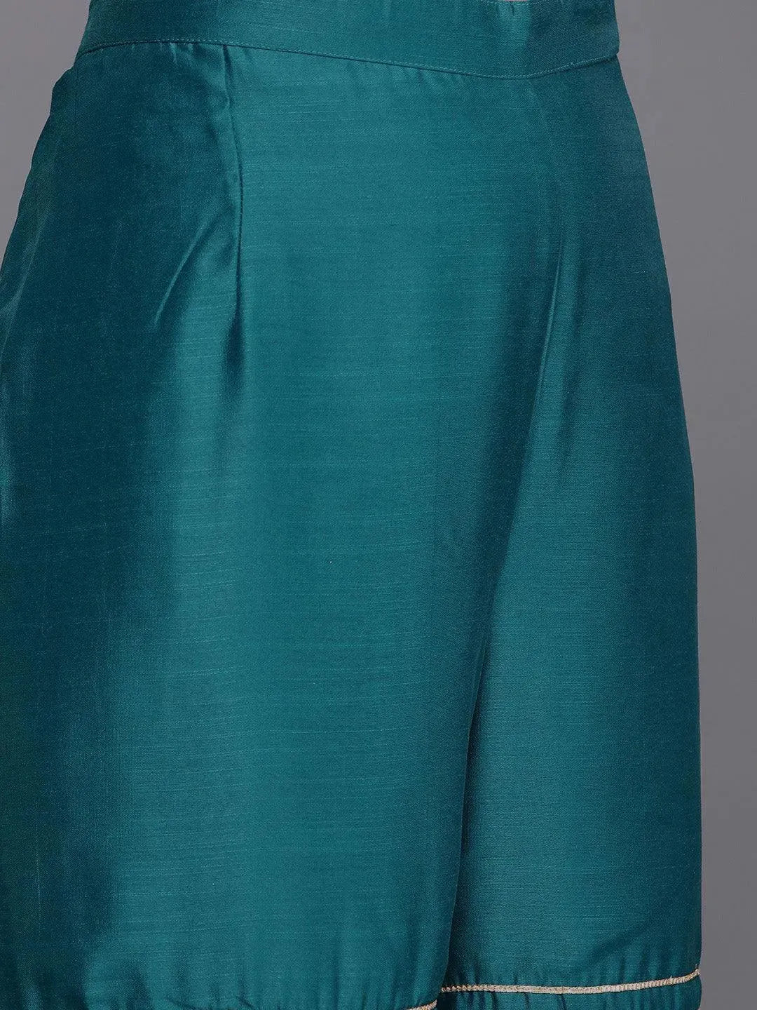 Teal Embroidered Chanderi Silk Straight Suit Set - Libas 