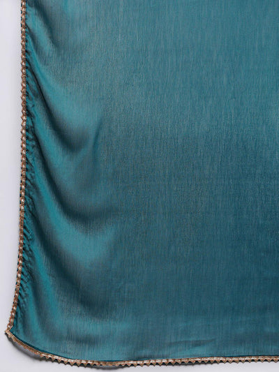 Teal Embroidered Chanderi Silk Straight Suit Set - Libas