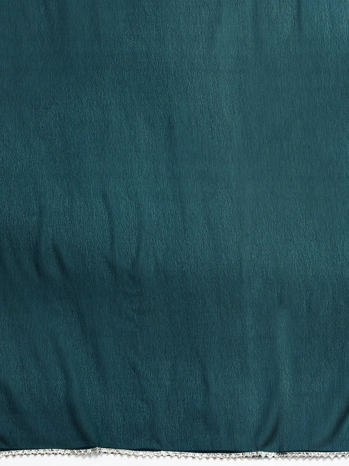 Teal Embroidered Chanderi Silk Straight Kurta With Trousers & Dupatta - Libas