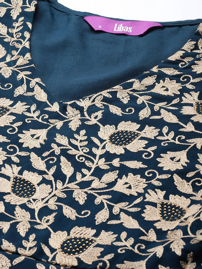 Teal Embroidered Georgette Kurta Set - Libas