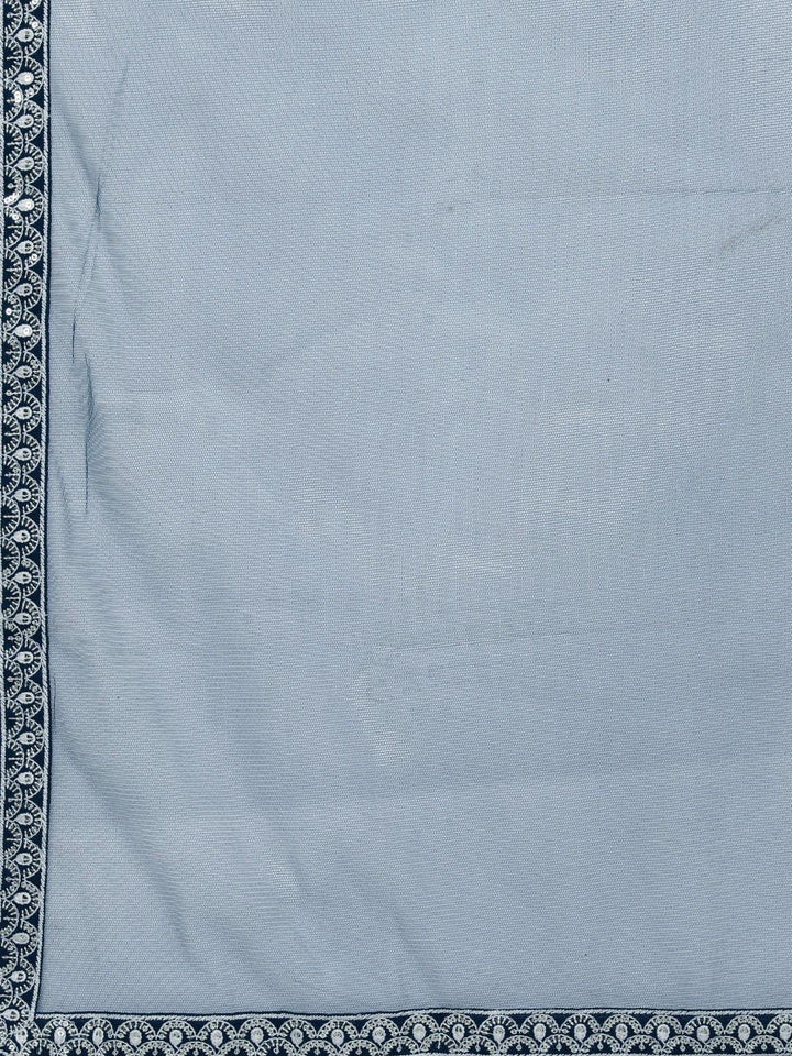 Teal Embroidered Georgette Anarkali Kurta With Trousers & Dupatta - Libas