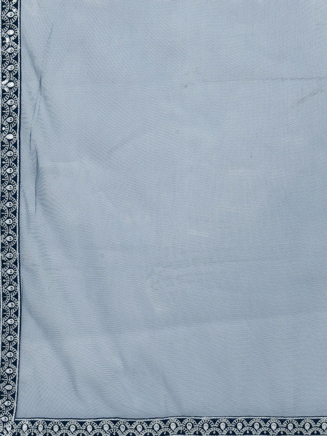 Teal Embroidered Georgette Anarkali Kurta With Trousers & Dupatta - Libas