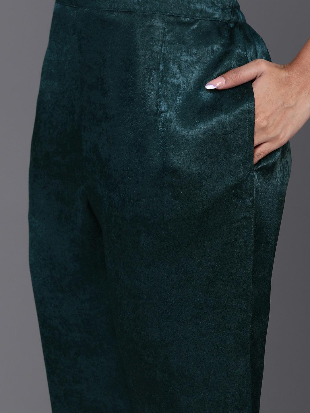 Teal Embroidered Polyester Straight Kurta With Trousers - Libas