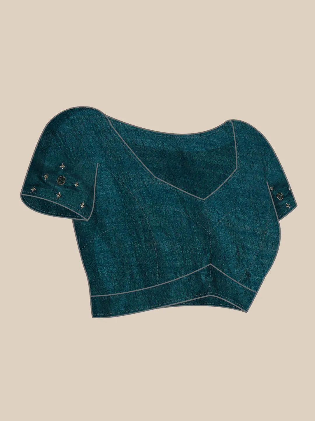 Teal Embroidered Silk Blend Saree - Libas 