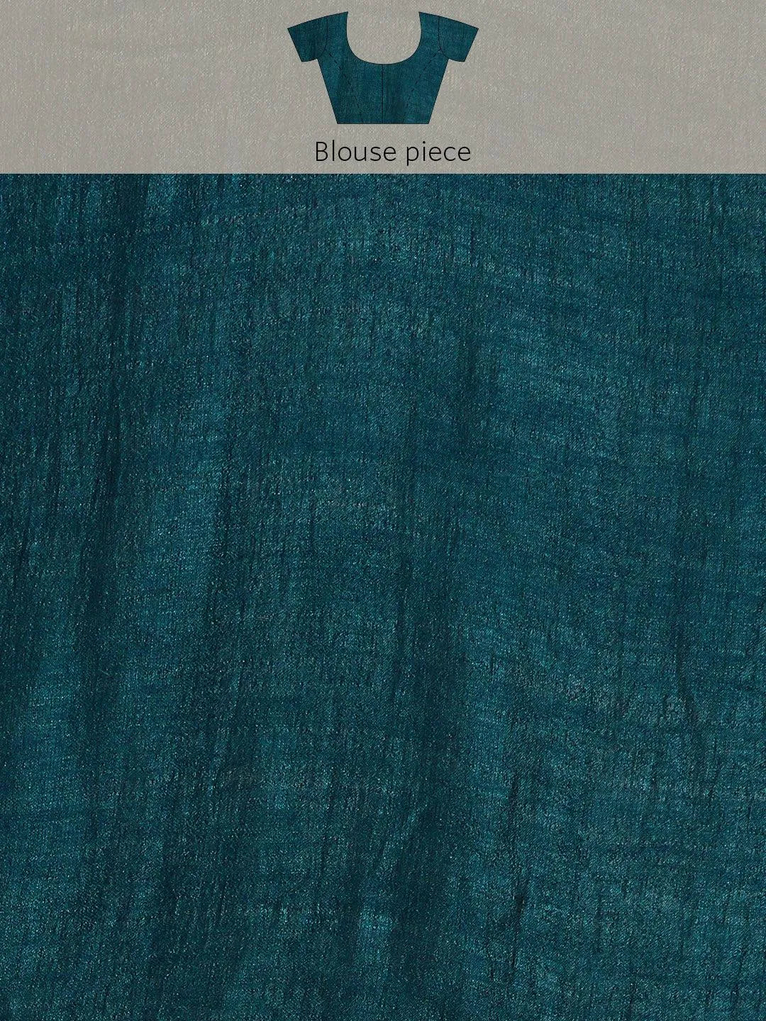 Teal Embroidered Silk Blend Saree - Libas 
