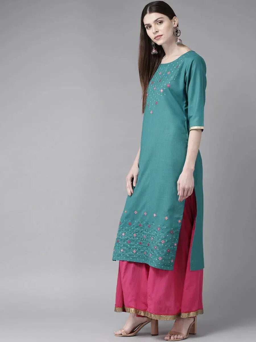

Teal Green Mirror Work Cotton Kurta