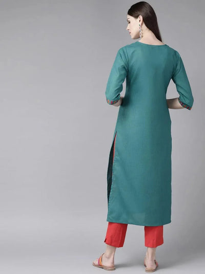 Teal Green Yoke Design Cotton Kurta - Libas