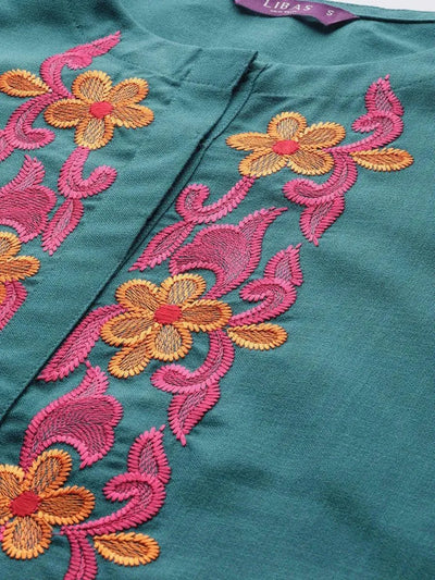 Teal Green Yoke Design Cotton Kurta - Libas