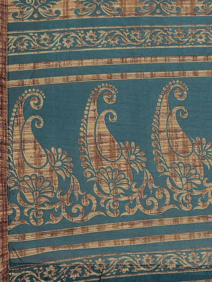 Teal Printed Chiffon Saree - Libas
