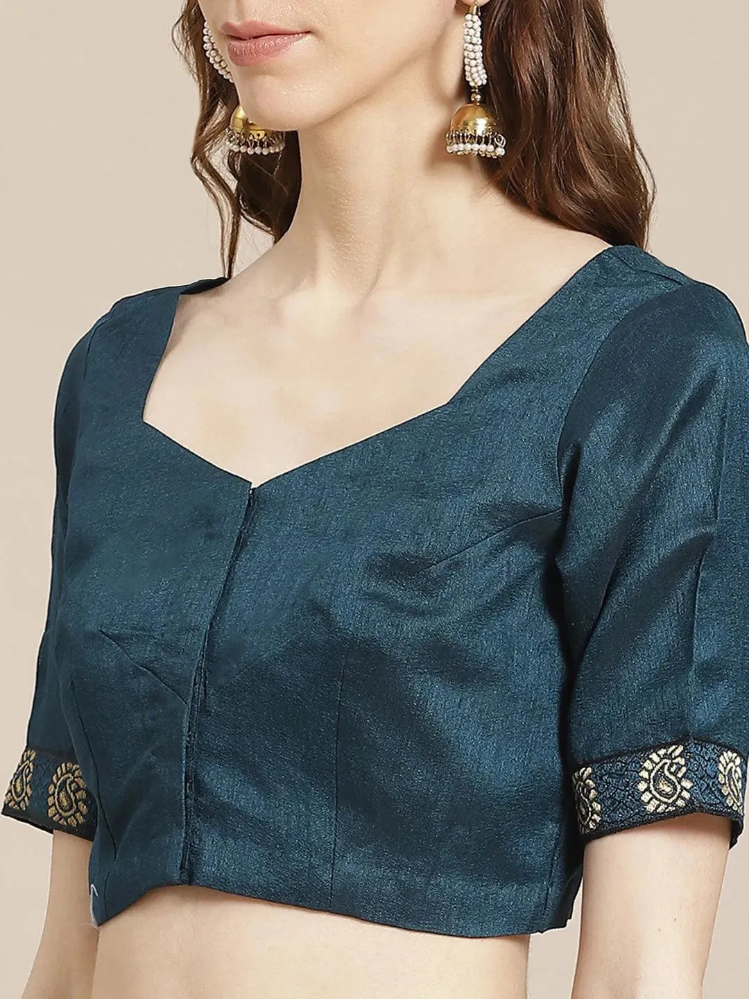 Teal Printed Chiffon Saree - Libas 
