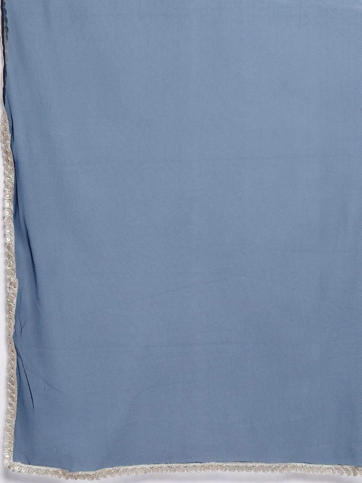 Teal Printed Georgette A-Line Kurta With Trousers & Dupatta - Libas