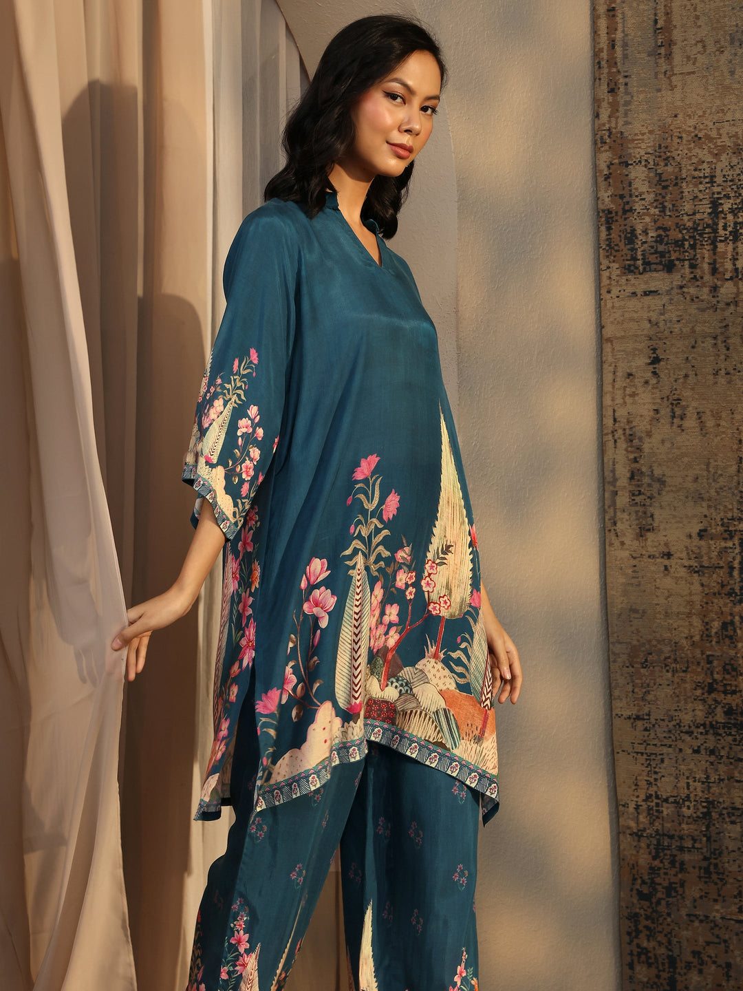 Teal Printed Muslin Co-Ord Set