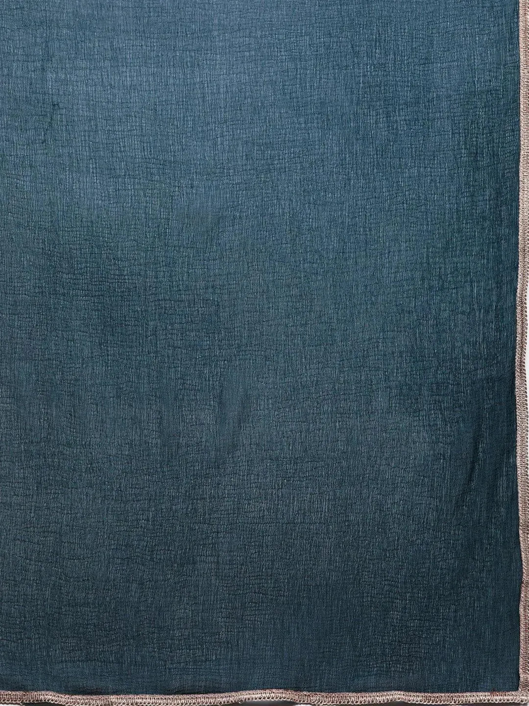 Teal Printed Silk Blend Straight Suit Set With Trousers - Libas 