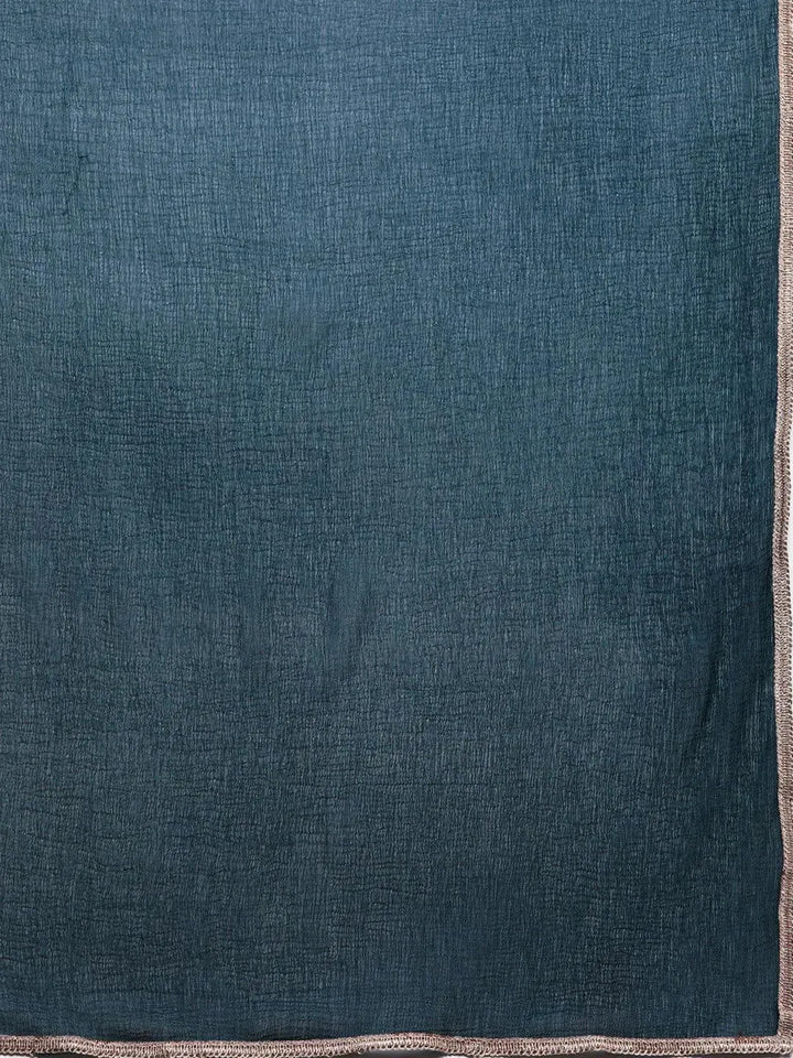 Teal Printed Silk Blend Straight Suit Set With Trousers - Libas