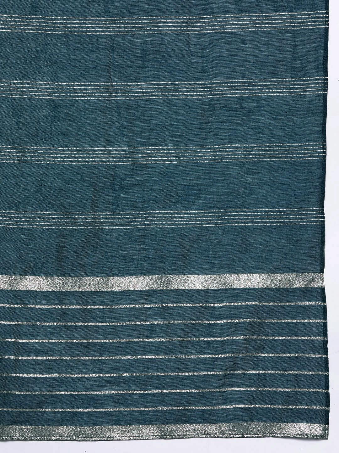 Teal Printed Silk Blend Straight Kurta With Salwar & Dupatta - Libas
