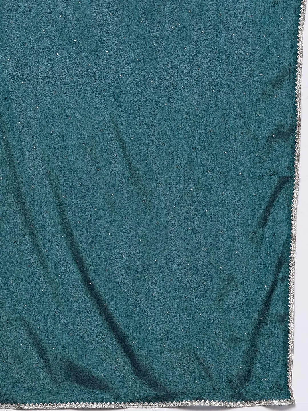 Teal Printed Silk Blend Straight Kurta With Trousers & Dupatta - Libas 