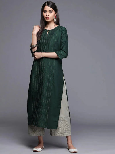 Teal Solid Chanderi Silk Kurta - Libas